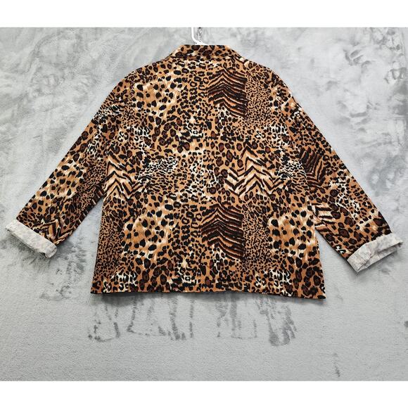 Vintage Allyson Whitmore Weekend Jacket Womens 1X Brown Animal Print Embroidered - Picture 2 of 8